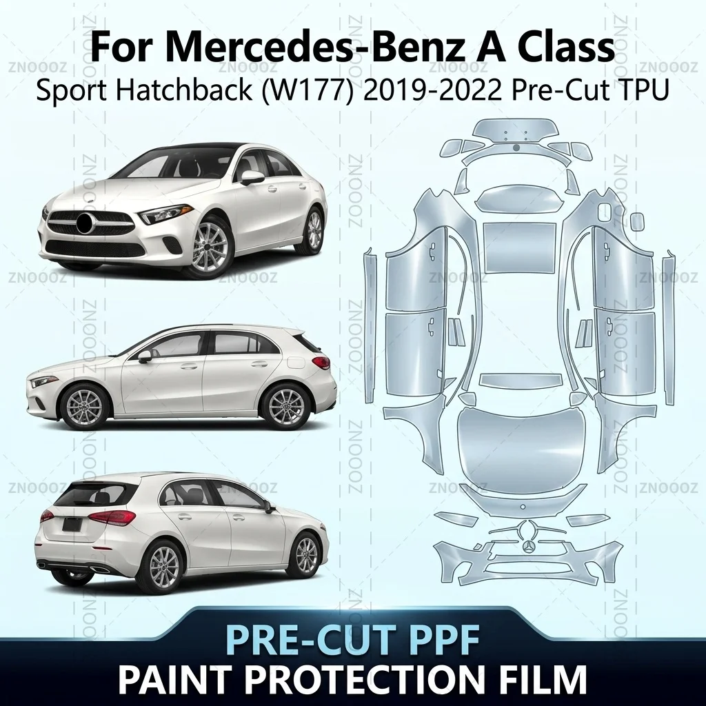 For Mercedes-Benz A Class Sport Hatchback (W177) 2019-2022 Pre-Cut TPU PPF Kit Self Full Vehicle Glossy Clear Matte Black