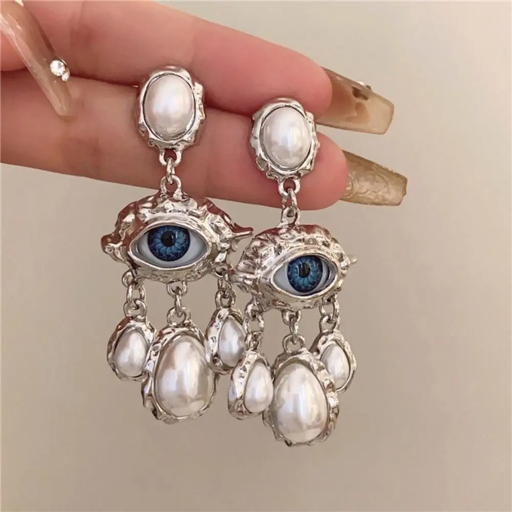 

Vintage Devil Eye Earrings Water Droplet Ear Jewelry Pearl Drop Earrings Long Tassel Accessories Exaggerate Earring Women