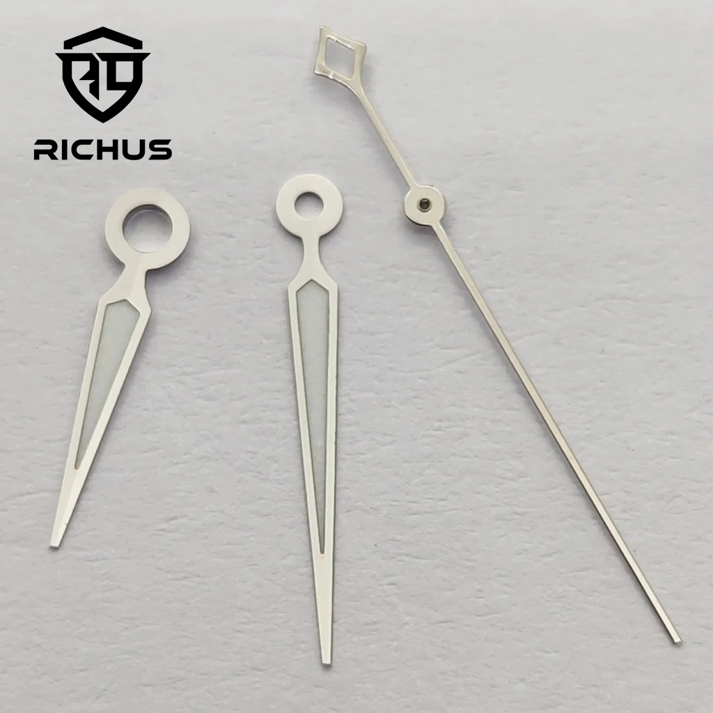 RICHUS NH35 시계 바늘 실버 시계 바늘 녹색 빛나는 맞춤 NH34 NH35 NH36 무브먼트