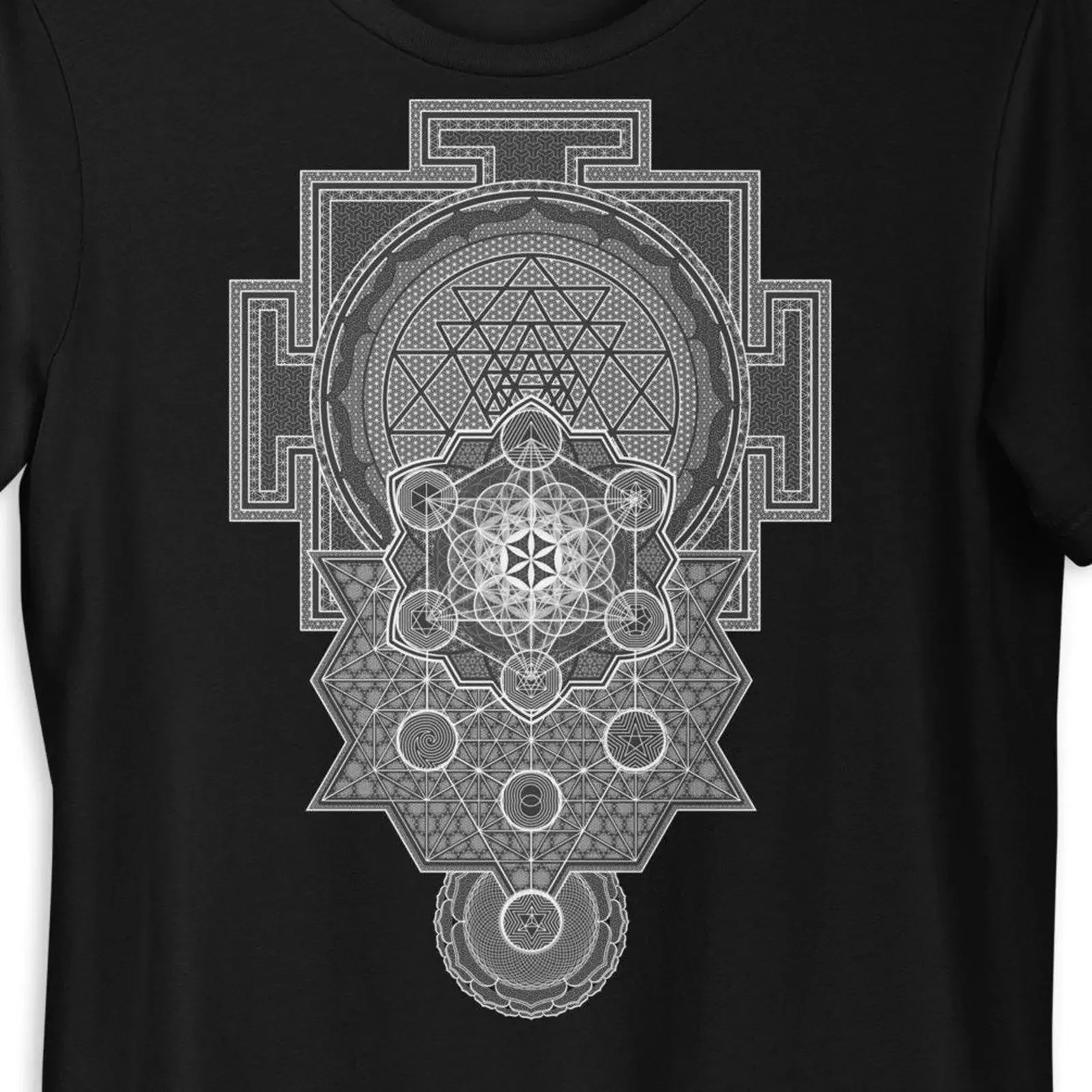 Sacred Geometry T Shirt Sri Yantra Flower Of Life Design vintage Washed Breathable Versatile fashion Soft Comfortable