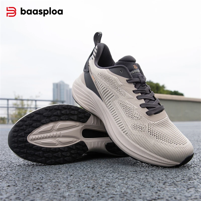 Baasploa Men Running Shoes Lightweight Sport Shoes Mesh Breathable Casual Sneakers Non-Slip Outdoor Male 2025 New Arrival