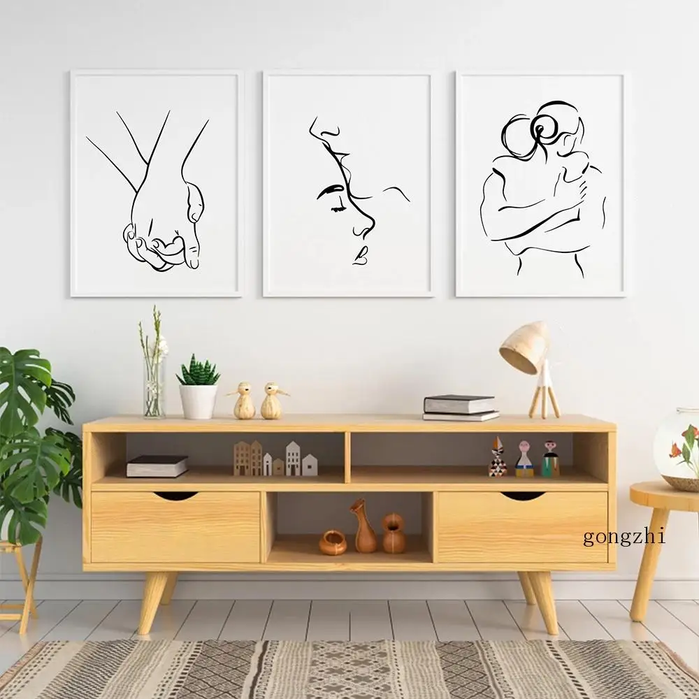 Romantische Liebespaar-Leinwandbilder: Küssende, Umarmende und Händchenhaltende Figuren, Wandkunst für Wohnzimmerdekoration