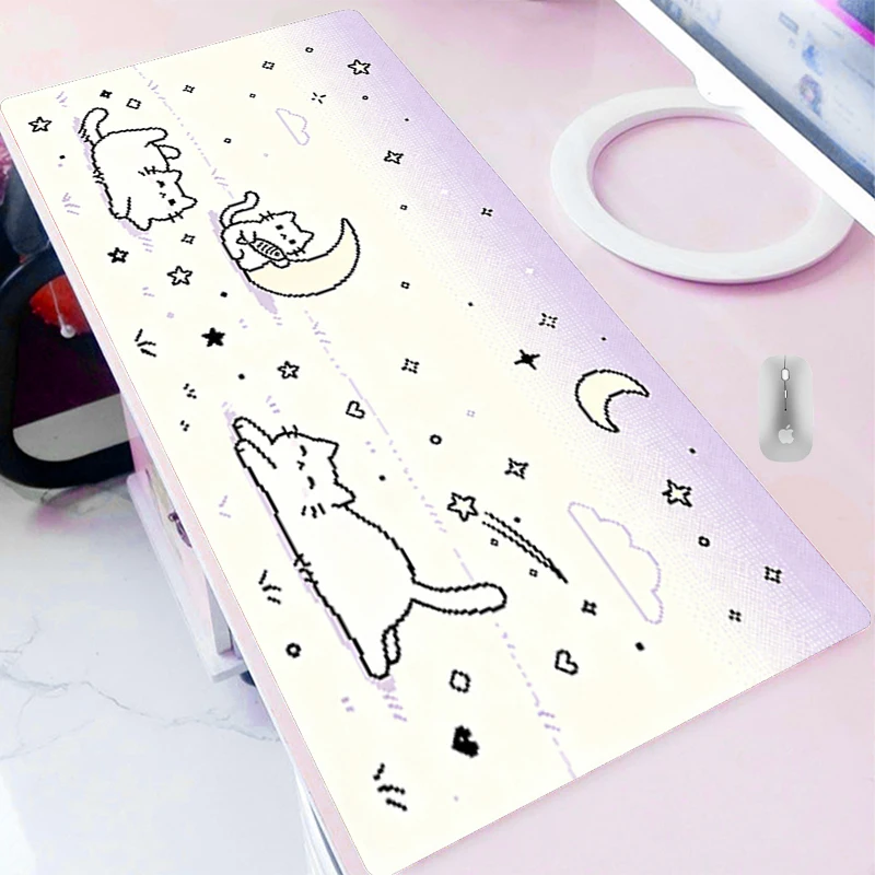 Low pixel cartoon Mouse Pad Game Essential XXL Extended Desk Mat Laptop Gaming Carpet PC Accessories Non-Slip Cute Cat Mouse Pad