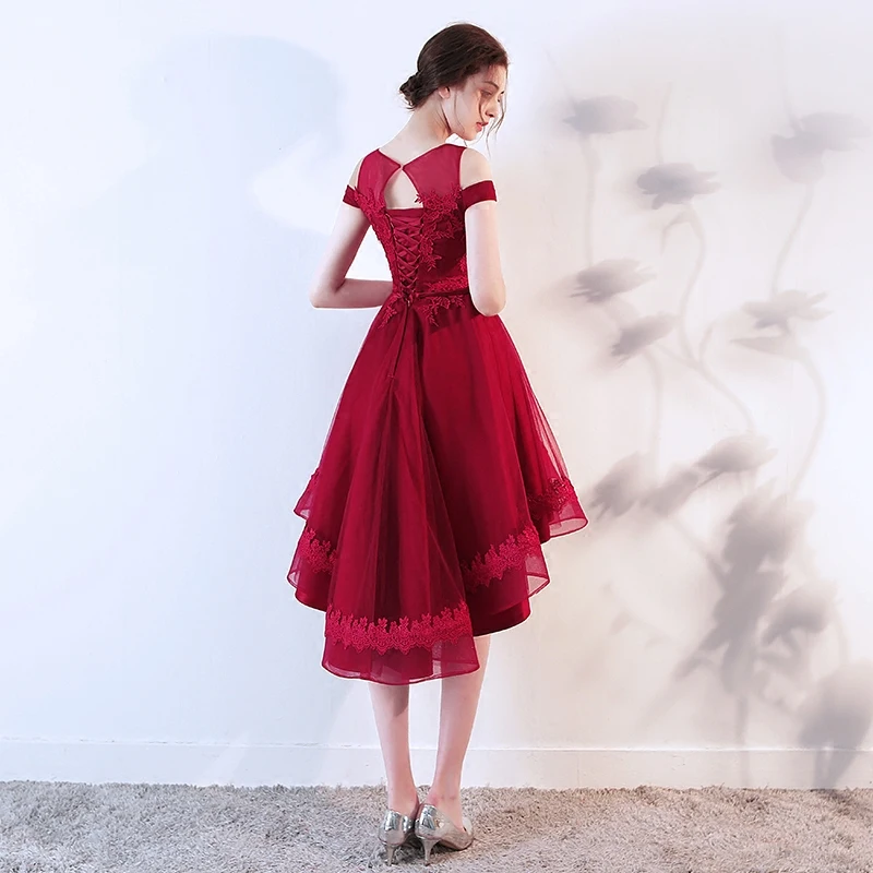Vestidos de fiesta elegantes personalizados con cuello barco, parte delantera corta, trasera, cola larga, vestido de noche para banquete, vestido Formal de encaje, vestido de fiesta para mujer