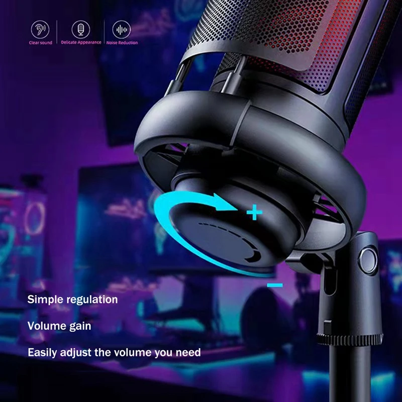 USB Gaming Condenser Microphone Computer Recording Microphone RGB Lighting Capacitor Microphone White-A10G