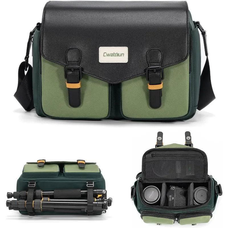 Cwatcun Camera Shoulder Bag Compact Camera Box, Small Waterproof Camera Messenger Bag, Tripod Stand Canon, Nikon, SONY, Fujifilm