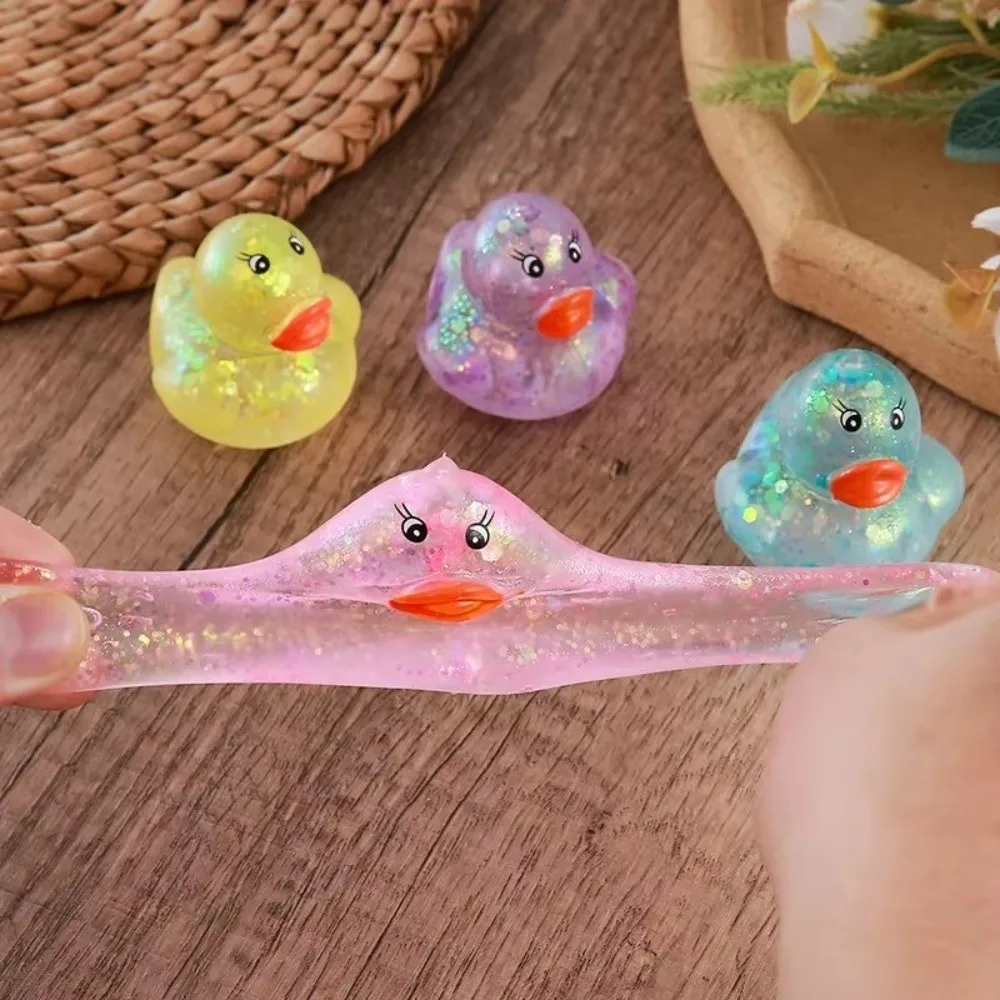 Random Color Duck Squeeze Toy Soft Glitter Sequins Animal Stress Toy Maltose Texture Aurora Color Decompression Toy Party Gifts