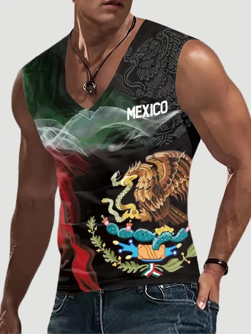 Snake Eating Eagle Print V-Neck Men's Vest Outdoor Street Sleeveless Clothing Men's Sports Fitness Casual Oversized Vest