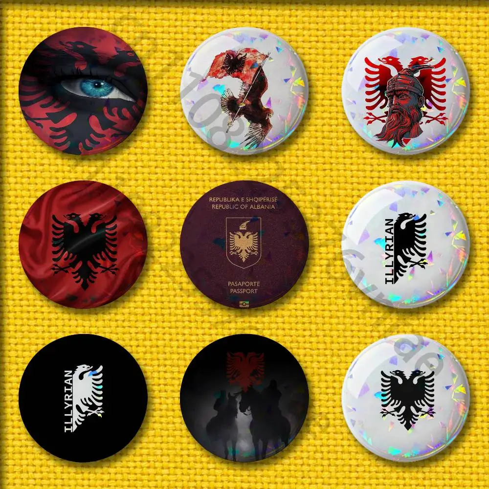 

Illyrian Albania Flag Logo Eagle Badges 75mm 25mm 44mm 32mm 58mm Round Pin Brooch Souvenir Clothes Cosplay Gift Accessories