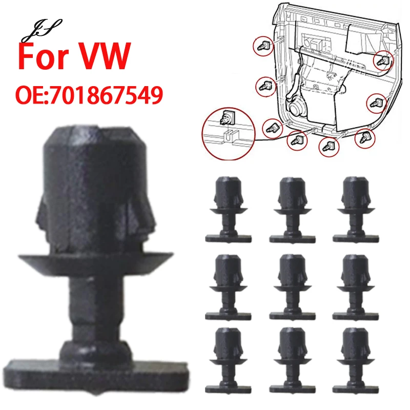 

10 шт. зажимы для накладки на крышу автомобиля 701867549 для VW Volkswagen Caddy Transporter t4 t5, крепежные зажимы для внутренней боковой отделки