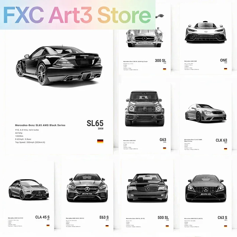 Frameless,1pc  canvas painting Modern Mercedes Benz Posters Minimalism Benz Cars Prints Canvas Painting Wall Art Pictures Home L