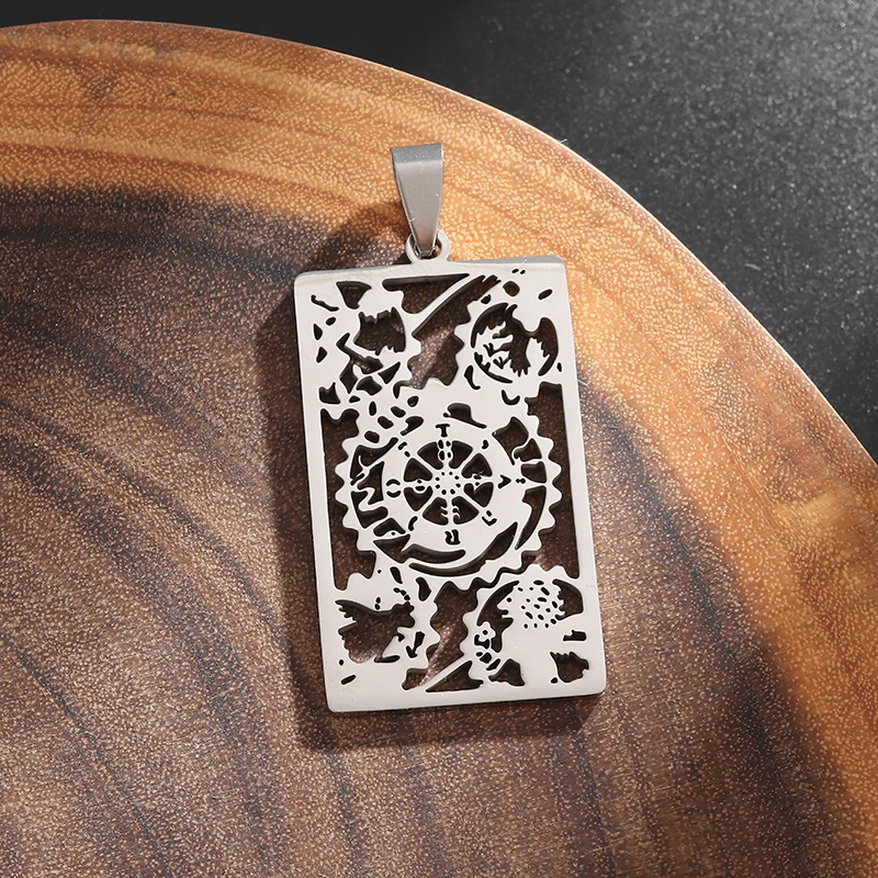 Retro Tarot Steel Titanium Pendant Waite Major Arcana Pendant Necklace Suitable for Men's Fashion Personality Trendy Accessories