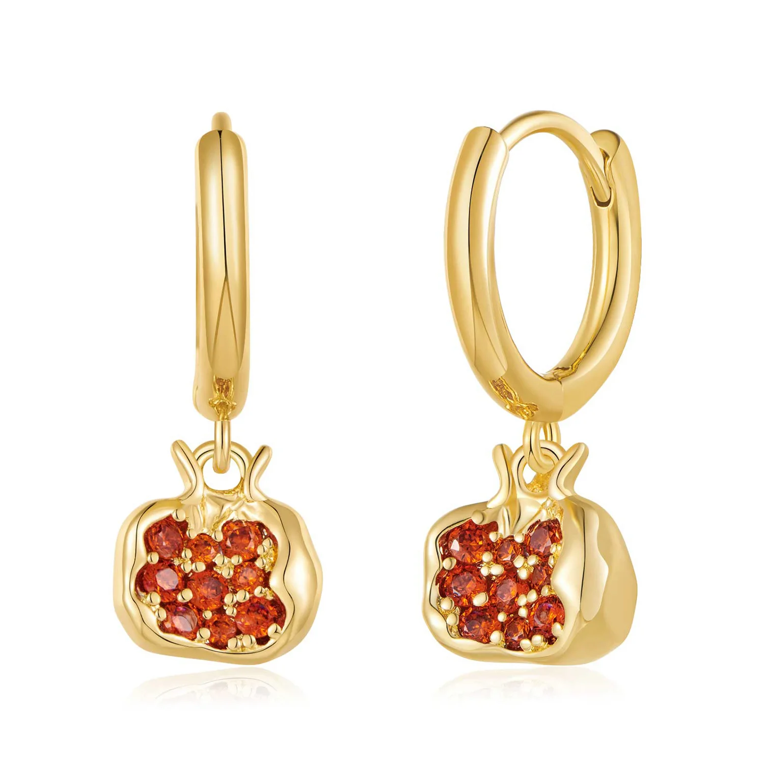 

Cubic Zirconia Inlay Red Pomegranate 18k Gold Plated Stainless Steel Hoop Earrings for Women Hypoallergenic Pomegranate Hoops