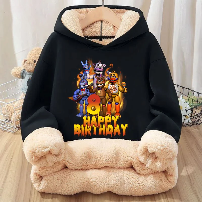 

Пуловер с номером Five Nights At Freddy's 2, толстовки с капюшоном из флиса ягненка, толстовка с длинными рукавами и героями мультфильмов, товары для вечеринок, одежда