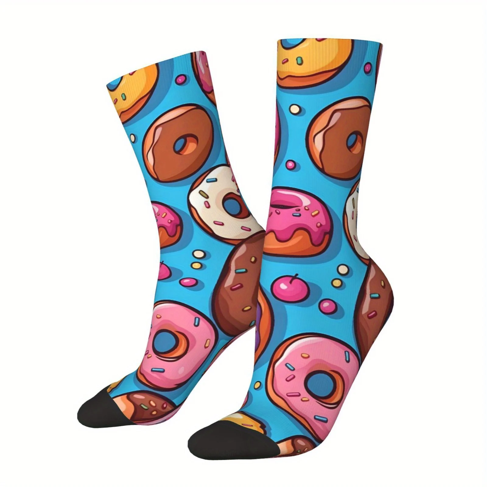 Donut Pattern Socks Printed Mid-calf Socks Fall and Winter for Outdoor Sports Enthusiasts Comfortable and Breathable Daily Wear