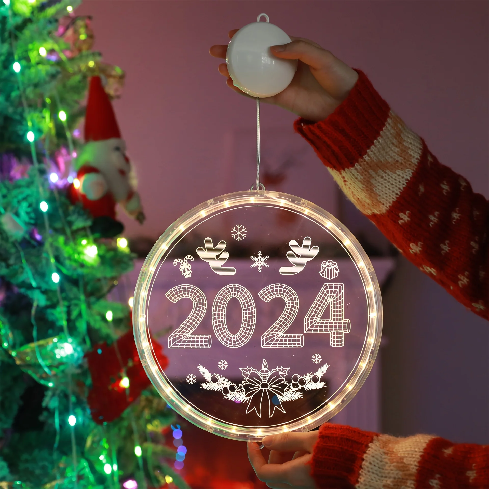 Decoração de natal, lâmpada suspensa com ventosa 3D, luz decorativa LED, pingente de decoração de janela de atmosfera de Natal