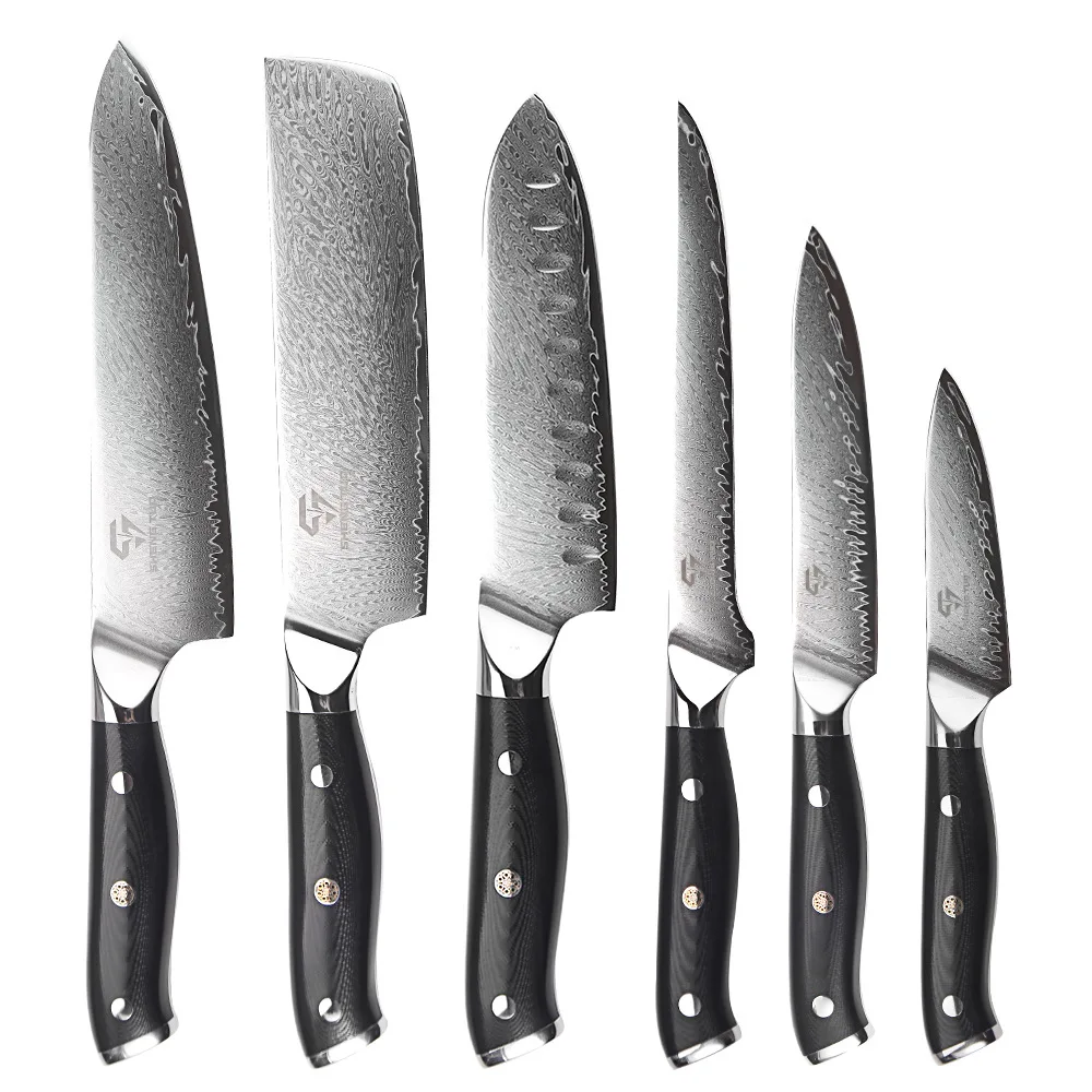 

6 PCS Knives Set 67 Layer Damascus Steel Chefs Cleaver Utility Santoku Nakiri Slicing Paring Boning Kitchen Knife Micarta Handle