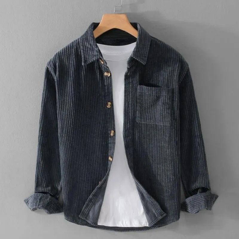 Men's Thick Corduroy Shirt Jacket, Long Sleeve With Pockets, Loose Fit Casual Button Down Shirts, Autumn Spring Outerwear