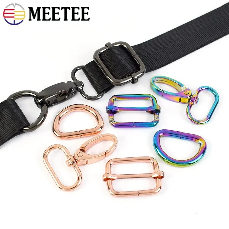 2Sets 16-38mm Metal D Ring Lobster Buckle Slider Carabiner Adjust Hook Bag Strap Webbing Pet Collar Clasp DIY Sewing Accessories