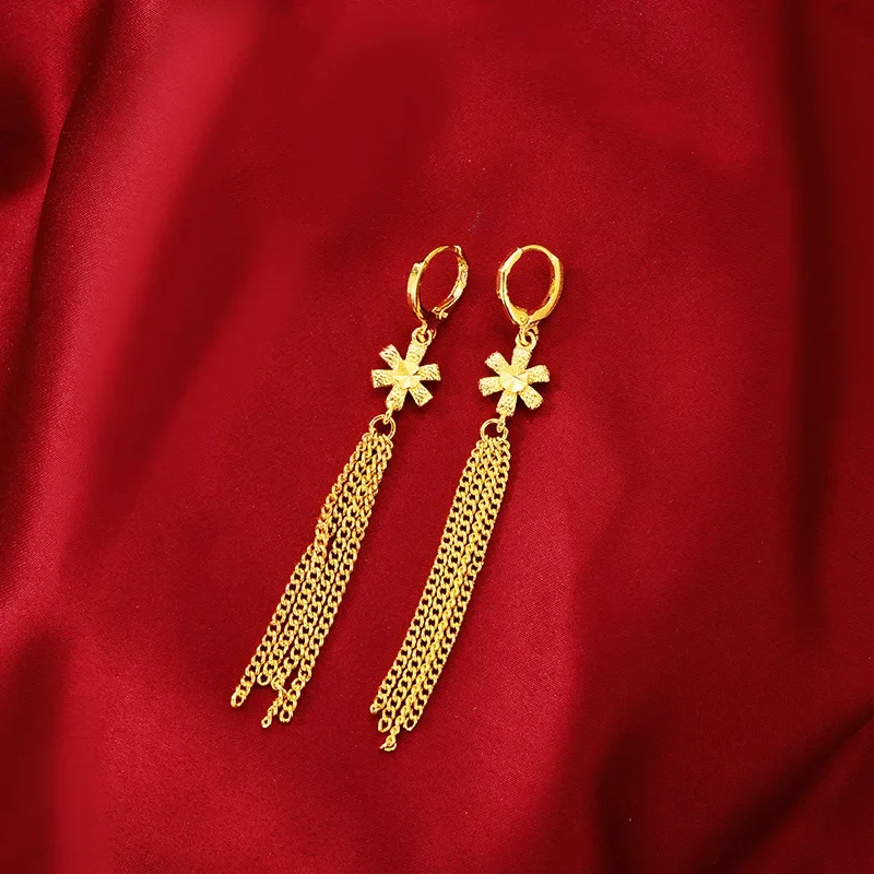 

ZivaGold AU999 Ladies' Gold Earrings New Style Earrings 24K Real Gold Jewelry Cocktail Party Noble Goddess Tassel Earring Gif