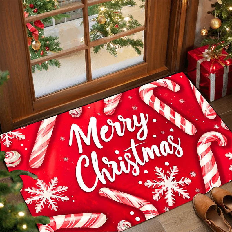 Winter Xmas Entry Mat Vintage HOME Letter Beagle Dog Candy Cane Christmas Present Holly Floral Farmhouse Floor Rug