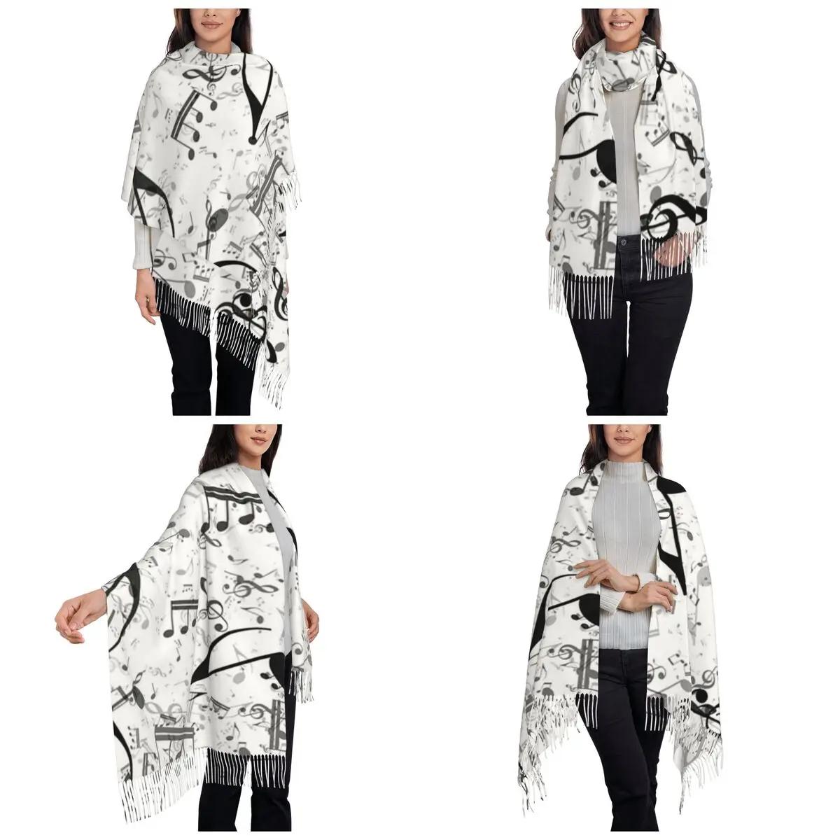 Bass Music Notes Scarf Tassel Scarves Women Soft Warm Shawls and Wraps Long Fall Winter Shawl Wrap