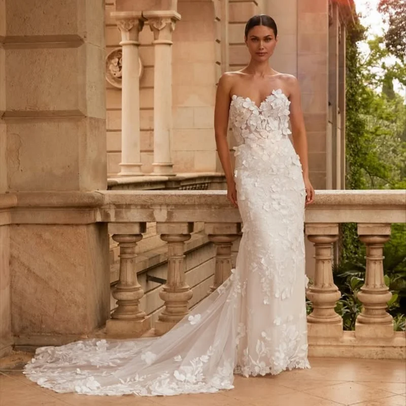 الدانتيل الأبيض العاجي يزين الدانتيل فساتين الزفاف من خارج الكتف ذيل السمكة ملصق قطار للانفصال زي العرائس صنع حسب الطلب #5