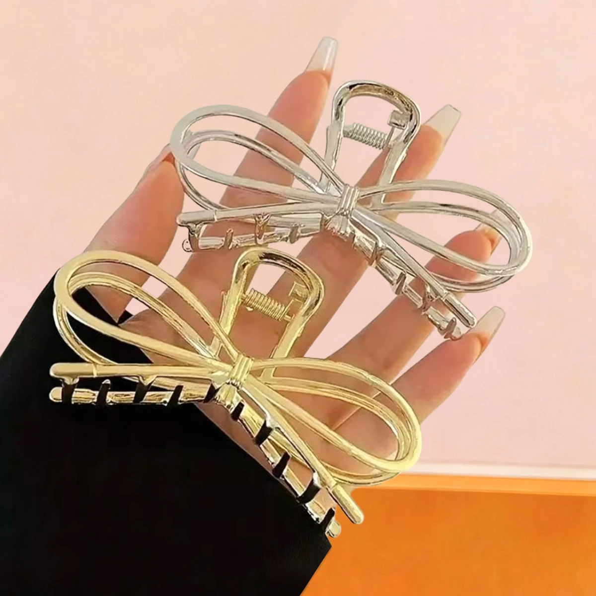 2 pcs Fashion Butterfly Bow Hair Clips, Gold & Silver Shark Clips for Updo, Suitable for Dates, Campus, Parties, Office view 5