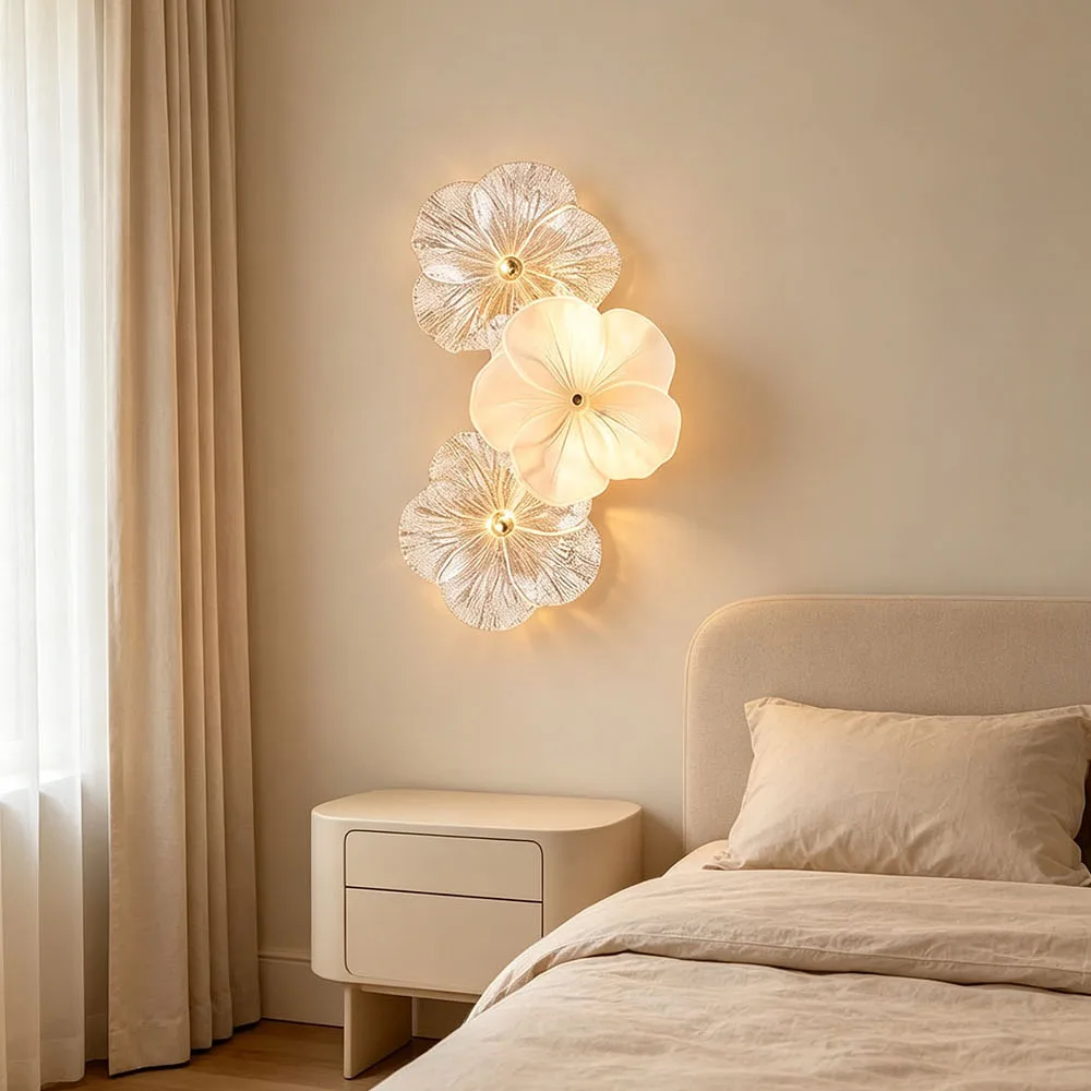 Floral Shape Glass Metal Wall Sconce Modern Art Decor Wall Light for Bedroom Corridor Entryway