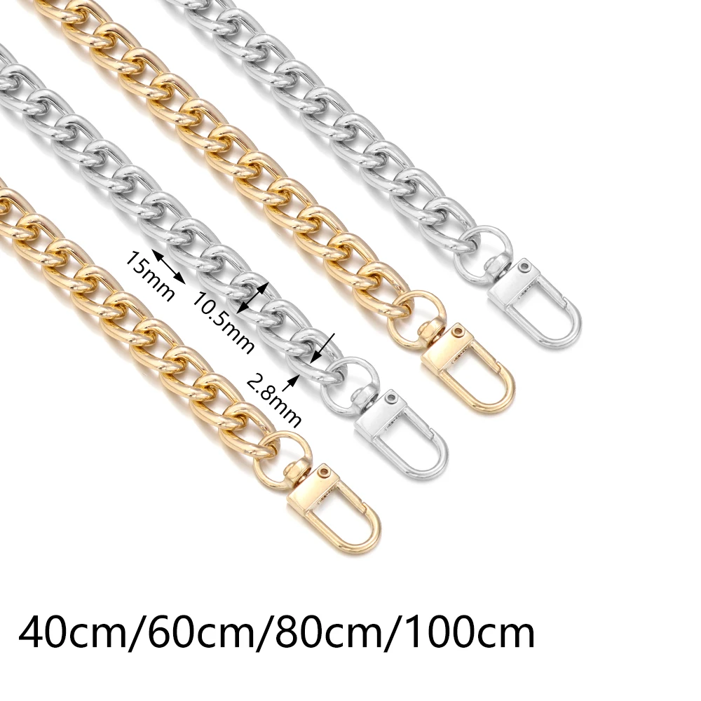 Metal Aluminum Bag Chains Gold Silver Color 40/60/80/100cm Replacement Bags Strap Extended Link Chain Garment Accessories