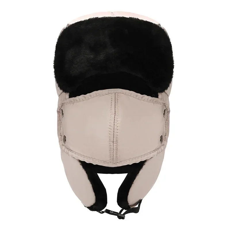 Sombrero de cazador de terciopelo grueso para hombres y mujeres, protección para la nariz y los oídos al aire libre, gorro de bombardero de algodón, máscara de felpa a prueba de viento, cálido y frío, Invierno