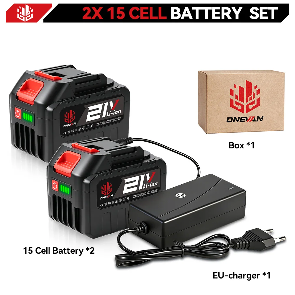 ONEVAN 15000mAh 22500mAh Wiederaufladbare Lithium-Ionen-Batterie mit Batterieanzeige, Schraubenschlüssel, Elektrowerkzeug für Makita 18V Batterieanschluss