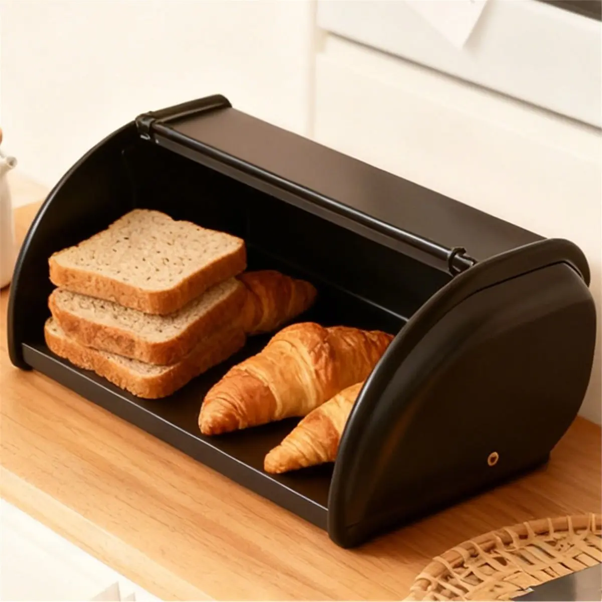 AA83 Metal Bread Holder Roll Top Bread Box Iron Vintage Roll Top Bread Storage Container Food Organizer Bin for Kitchen B