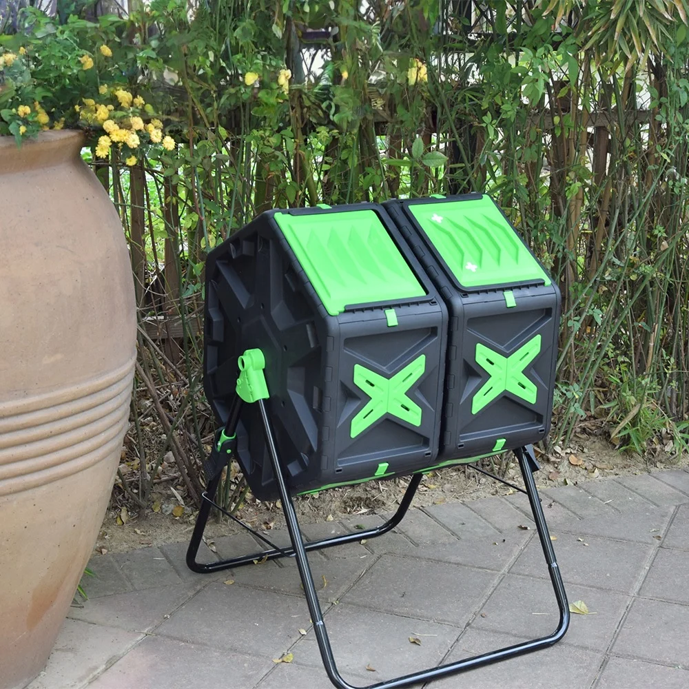 High Quality Plastic Modern Dual Chamber Compost Tumbler Bin 70L 140L Outdoor Garden Rotating Composter for Backyard view 3