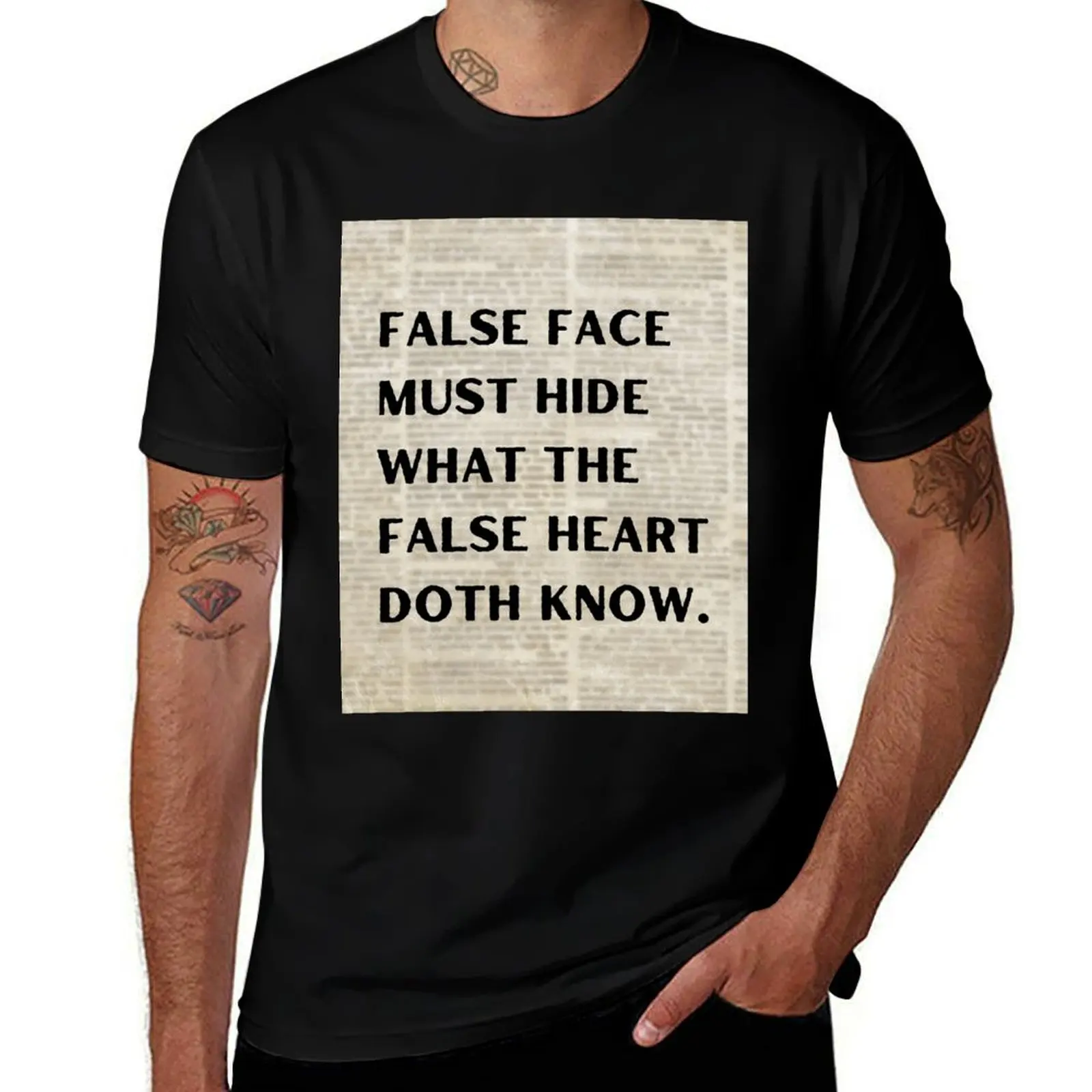 Citation de Shakespeare de Macbeth : Le faux visage doit dissimuler ce que le faux cœur sait. T-shirt de vacances pour l'extérieur