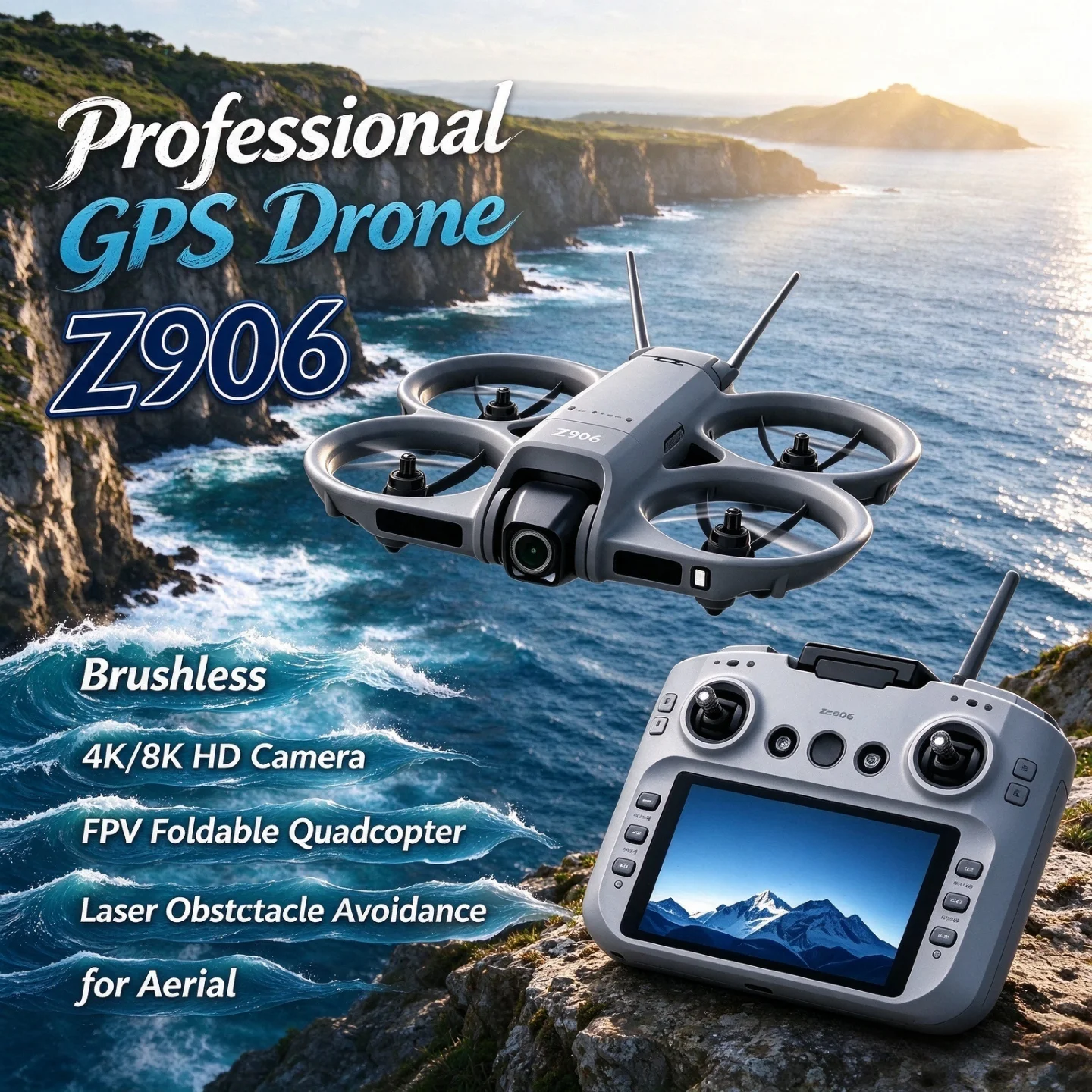 FPV Foldable Quadcopter Z906 Brushless Professional GPS Drone 4K/8K HD Camera – with Laser Obstacle Avoidance for Aerial