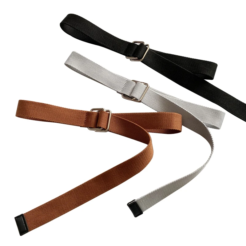 

Simple Design Unisex Canvas Belt Soild Color Canvas Alloy Double Ring Buckle Men Belt Youth Men and Women Casual Belt