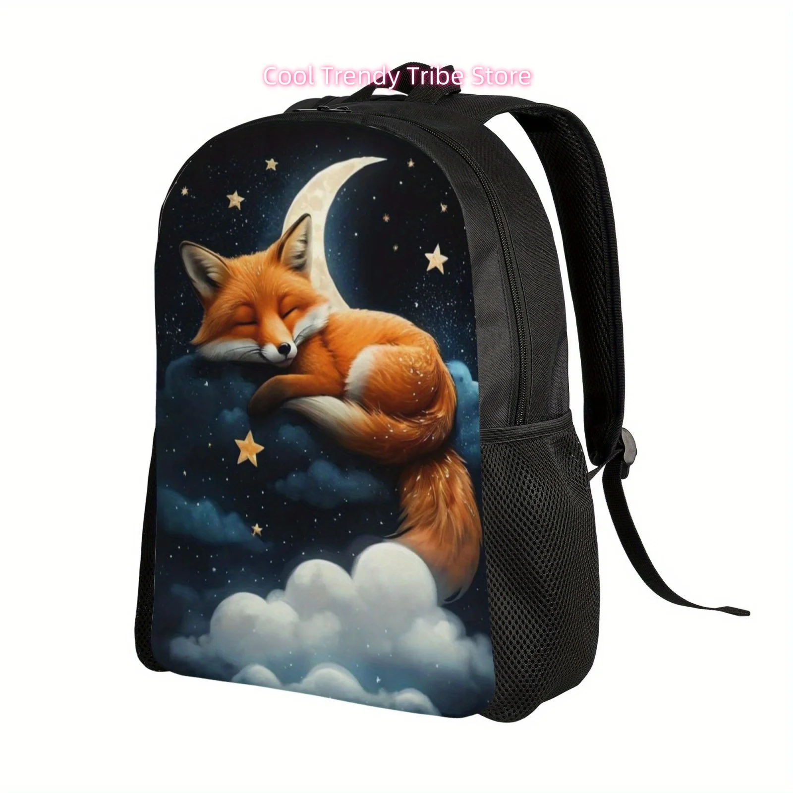 Sleeping Fox Backpack Schoolbag, Lightweight Book Bag Laptop Bag, Large Capacity Computer Shoulder Bag For Travel School College