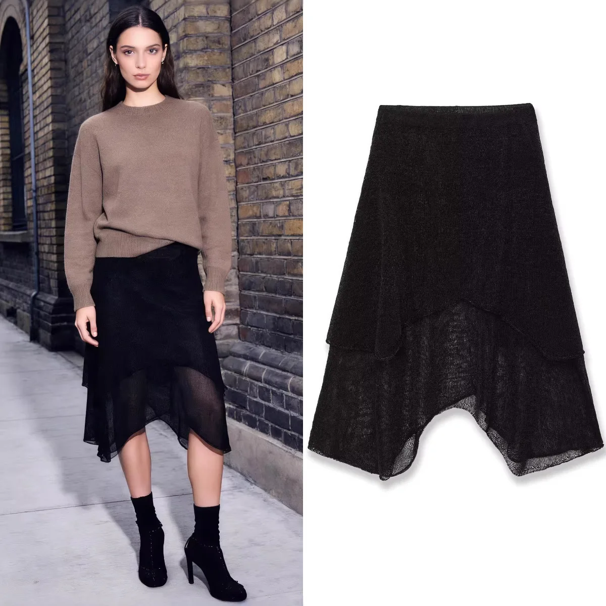 

Women's Fashion Simple Skirt Spring Sexy Lace Hollow Knit Asymmetrical Dress Versatile Casual Loose A-Line Petticoat