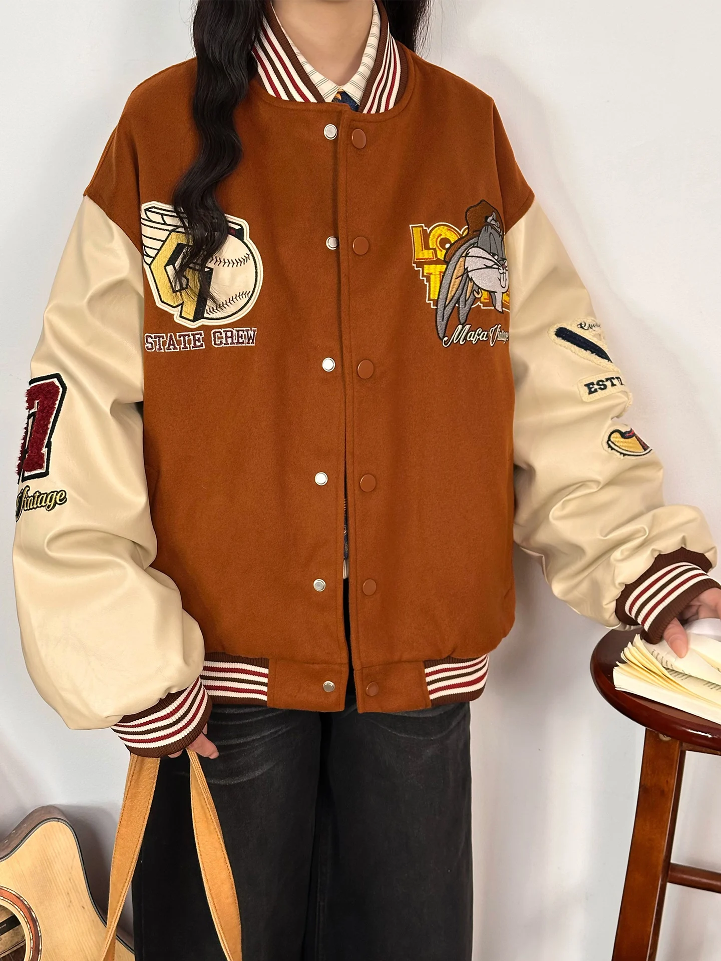 

Original American Vintage Thiened Woolen Cotton Baseball Jaet Women's Loose Winter Outerwear Versatile Cotton Coat