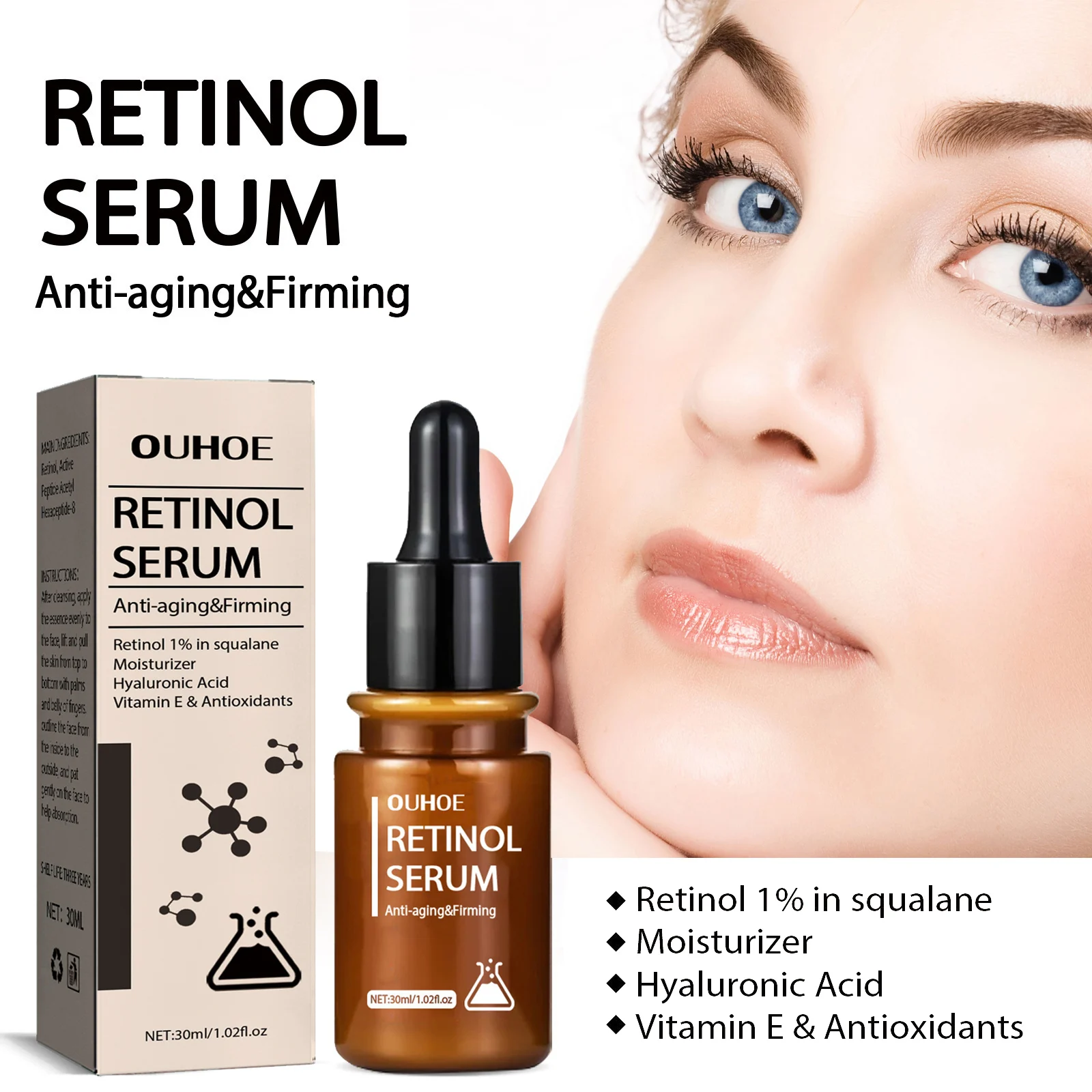 Retinolo Anti Rughe Siero Lifting Dissolvenza Linea Sottile Anti Invecchiamento Migliora I Piedi di Gallo Rassodante Stringere Illumina Essenza Idratante