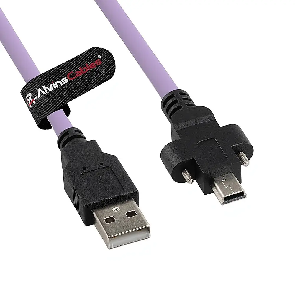 USB 2.0 Type-A to Locking Mini USB Cable 15mm Dual-Screw for Daheng Industrial Camera Flex Drag Chain Shielded Convex 3m-9.84ft