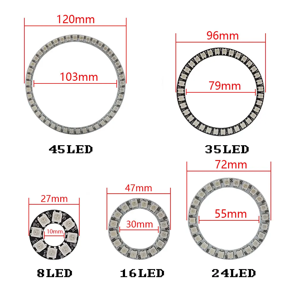 DC5V WS2812B Individually Addressable Pixel LED Light Ring with USB Bluetooth Music Controller 5050 RGB WS2812 IC LED Module