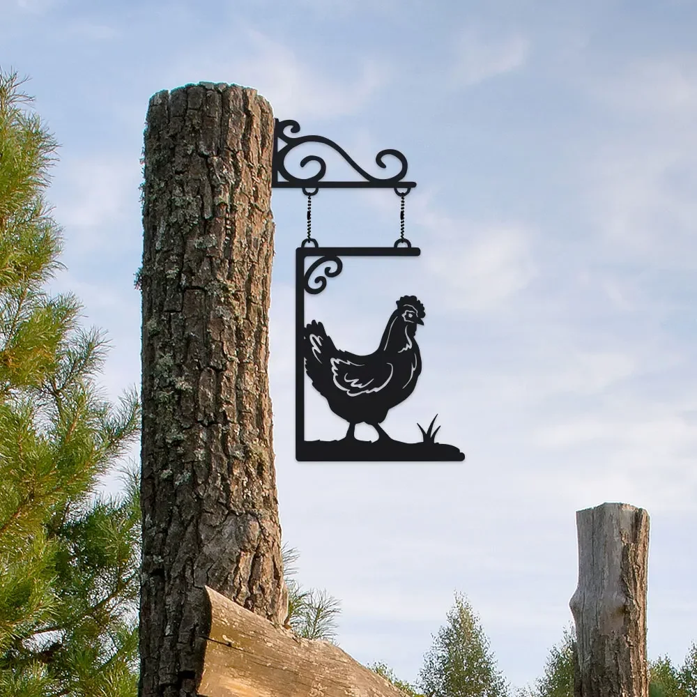2D 1pc Metal Vintage Rooster Door Sign, Metal Farmhouse Decor, Hanging Wall Decoration for Porch, Garden, Patio