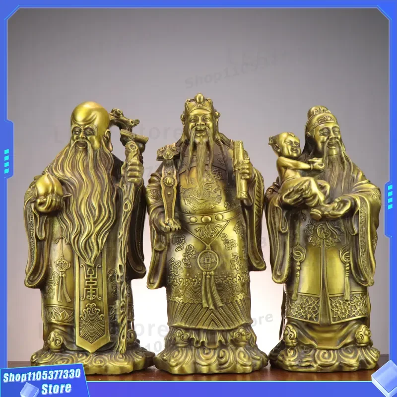 Pure Brass Fulu Shou Three Immortals Statue Li Tieguai Zhang Guolao Han Xiangzi Home Decor Feng Shui Wealth Luck Gift