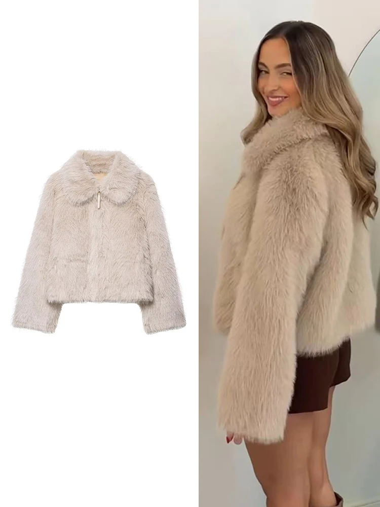 

Winter Women Faux Fur Coat 2025 Woman Autumn Fur Plush Fluffy Jacket Warm Solid Thick Warm Zipper Fashion Casual Outerwears