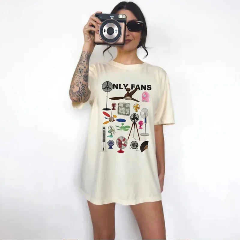 المشجعين فقط-المرأة س الرقبة قمم الرسم ، الإناث تي شيرت ، المتناثرو ، قصيرة الأكمام ، فضفاضة ، عارضة ، خمر ، الصيف ، جديد #2