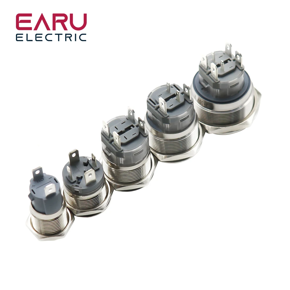 15A 1NO High Current Metal Push Button 16/19/22/25MM Self-Locking Reset LED Power Switch with Light High Power Silver Contact