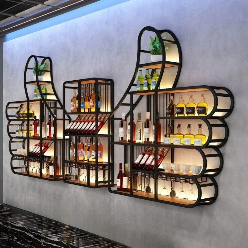 Hot Selling Modern Design Commercial Wine Rack Stainless Steel Glass Wall Mounted Refrigerated Storage Rack for Restaurant
