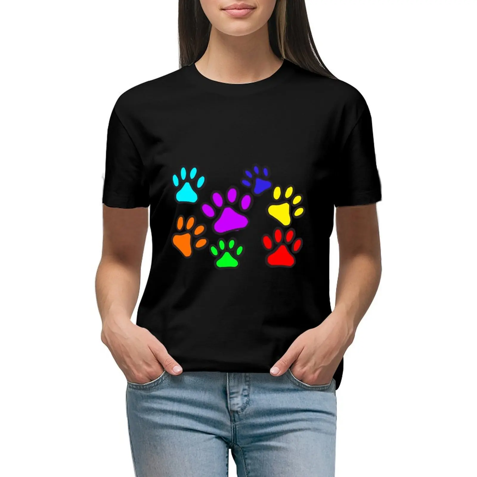 

paw print T-shirt summer clothes hippie clothes workout t shirts for Women